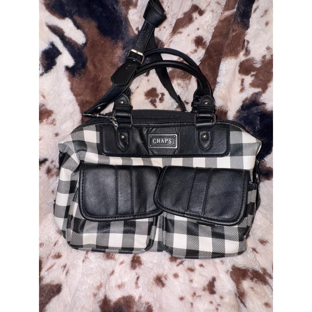 Vtg Y2k Chaps Plaid Shoulder Bag Purse Satchel Handbag Houndstooth Like